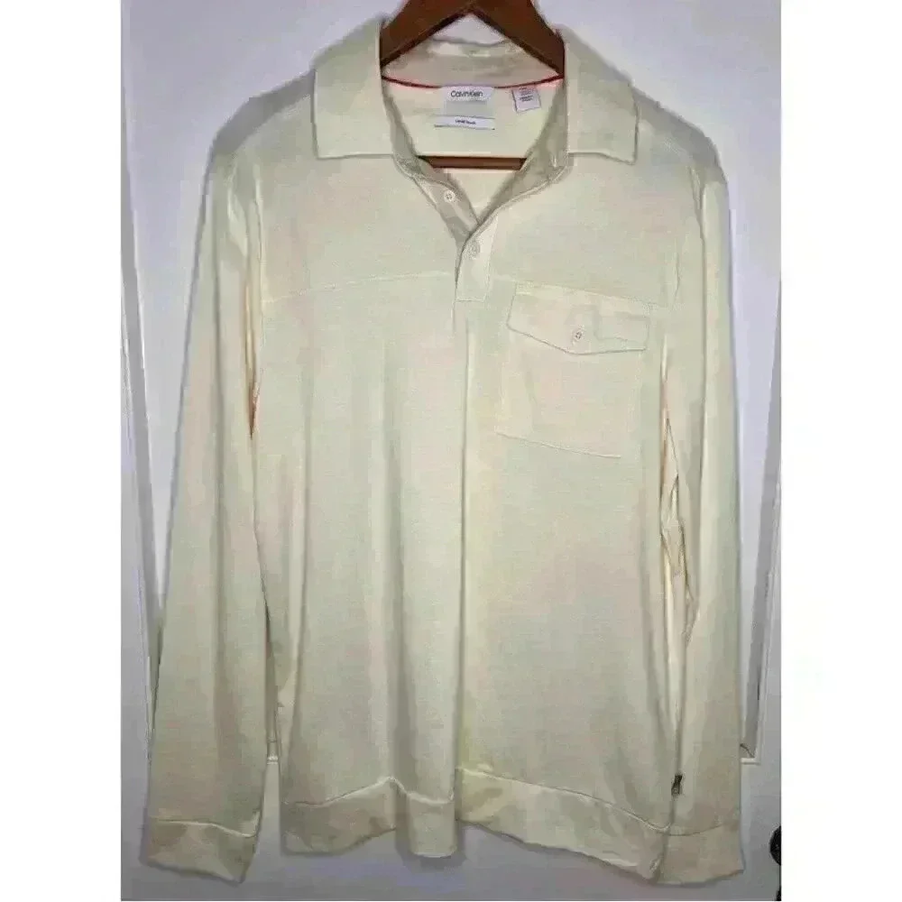 CALVIN Klein Men’s Light Yellow Liquid Touch Polo Size Medium - Picture 2 of 8